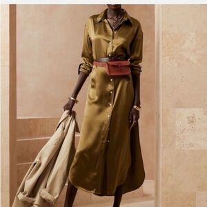 NWT olive silk Shirtdress
